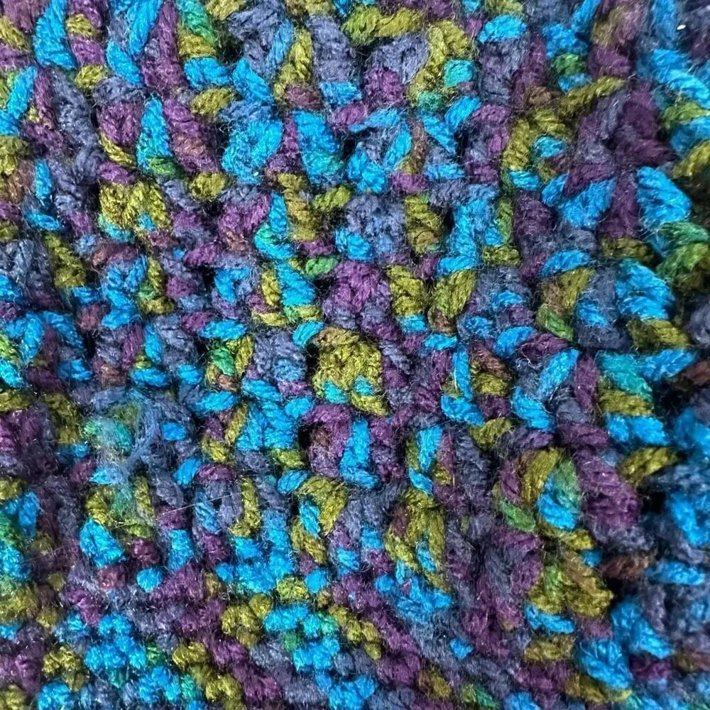 Homemade Knit Beanie Hat Purple Blue Green